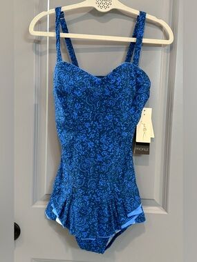 Profile By Gottex Royal & Cobalt Blue Floral Peplum One-Piece Swimsuit